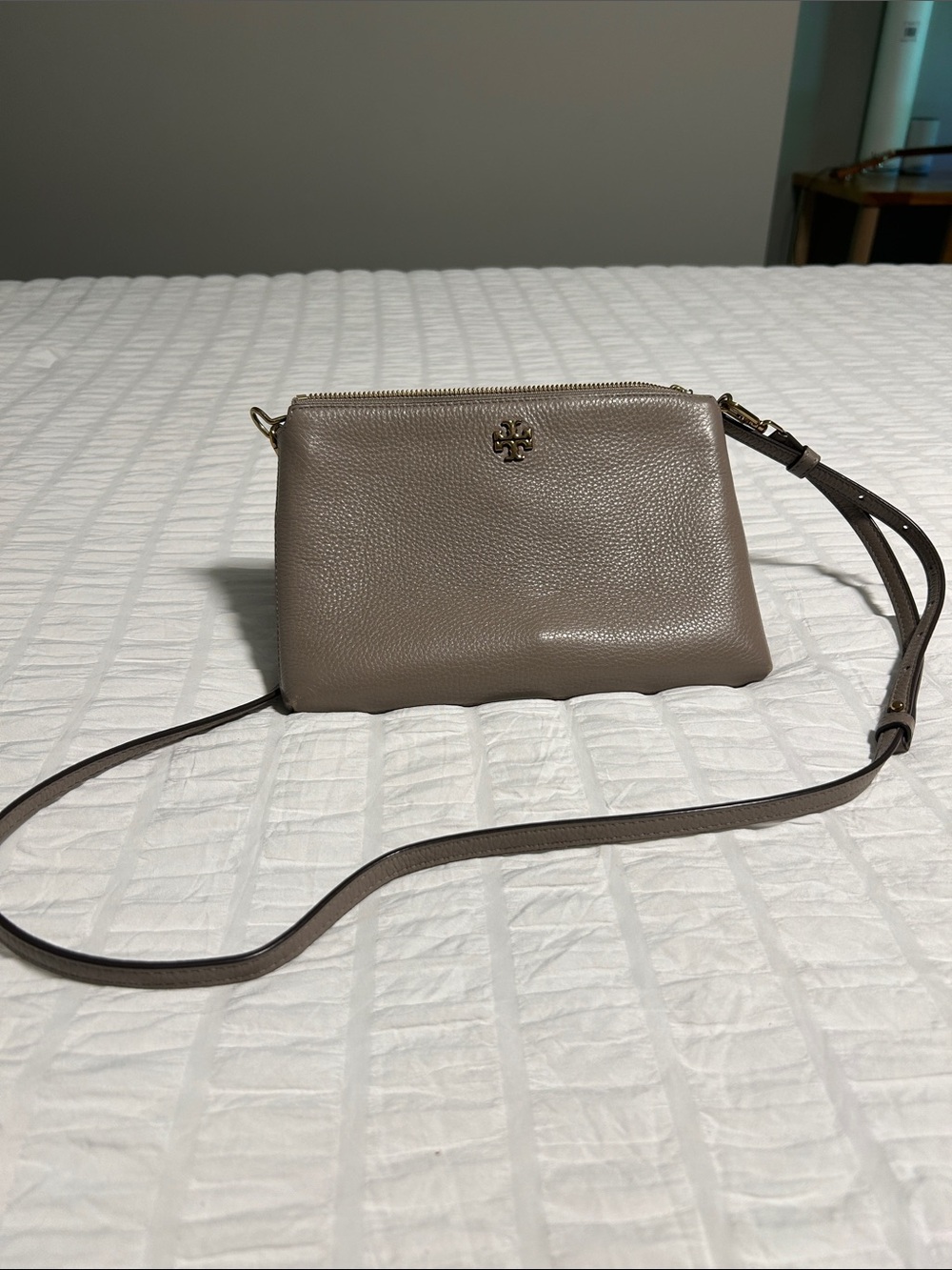 Tory Burch Pebbled Leather Crossbody in Taupe